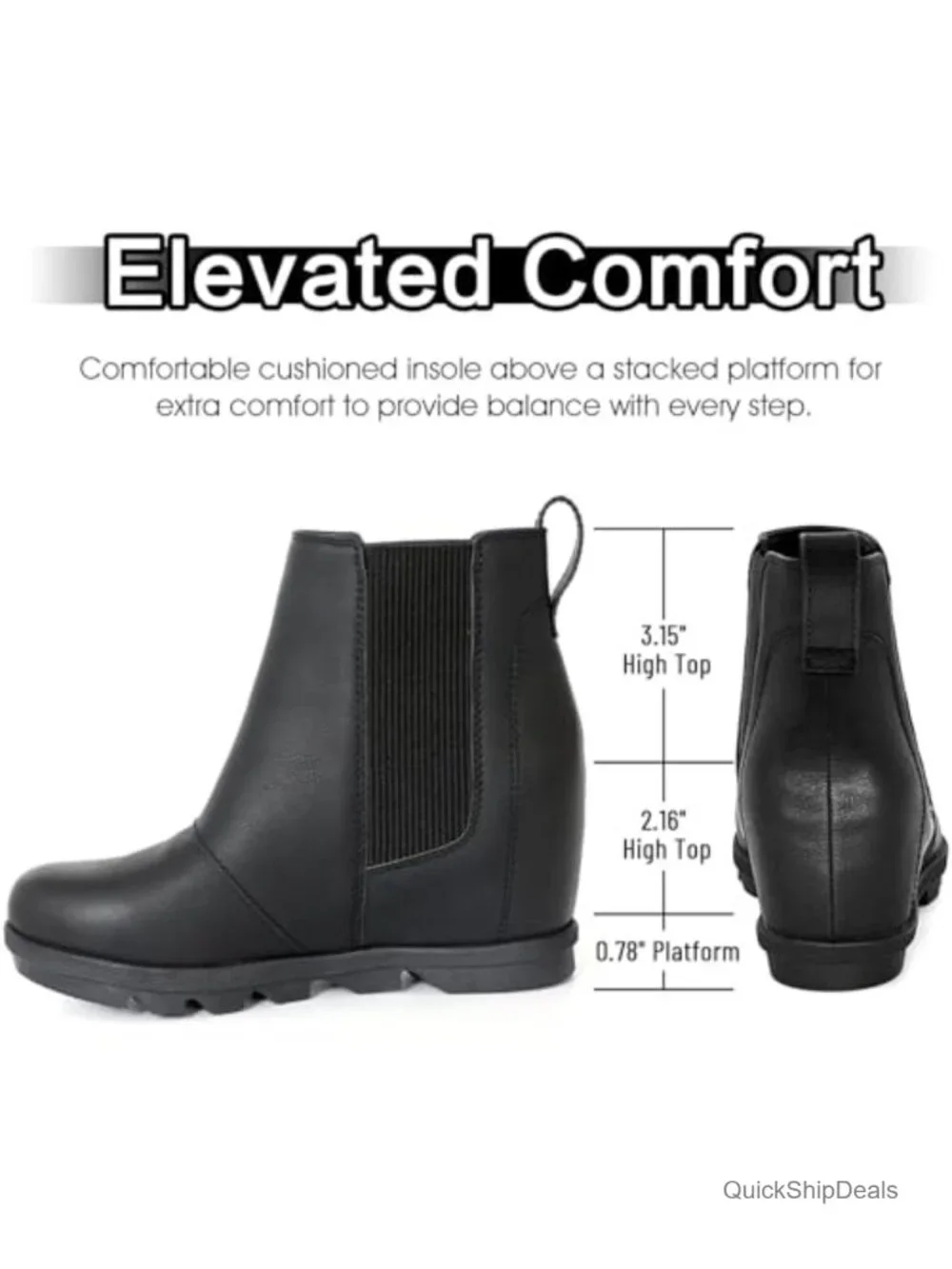 Women's Hidden Heel Chelsea Ankle Wedge Boots Faux Leather Slip-On
